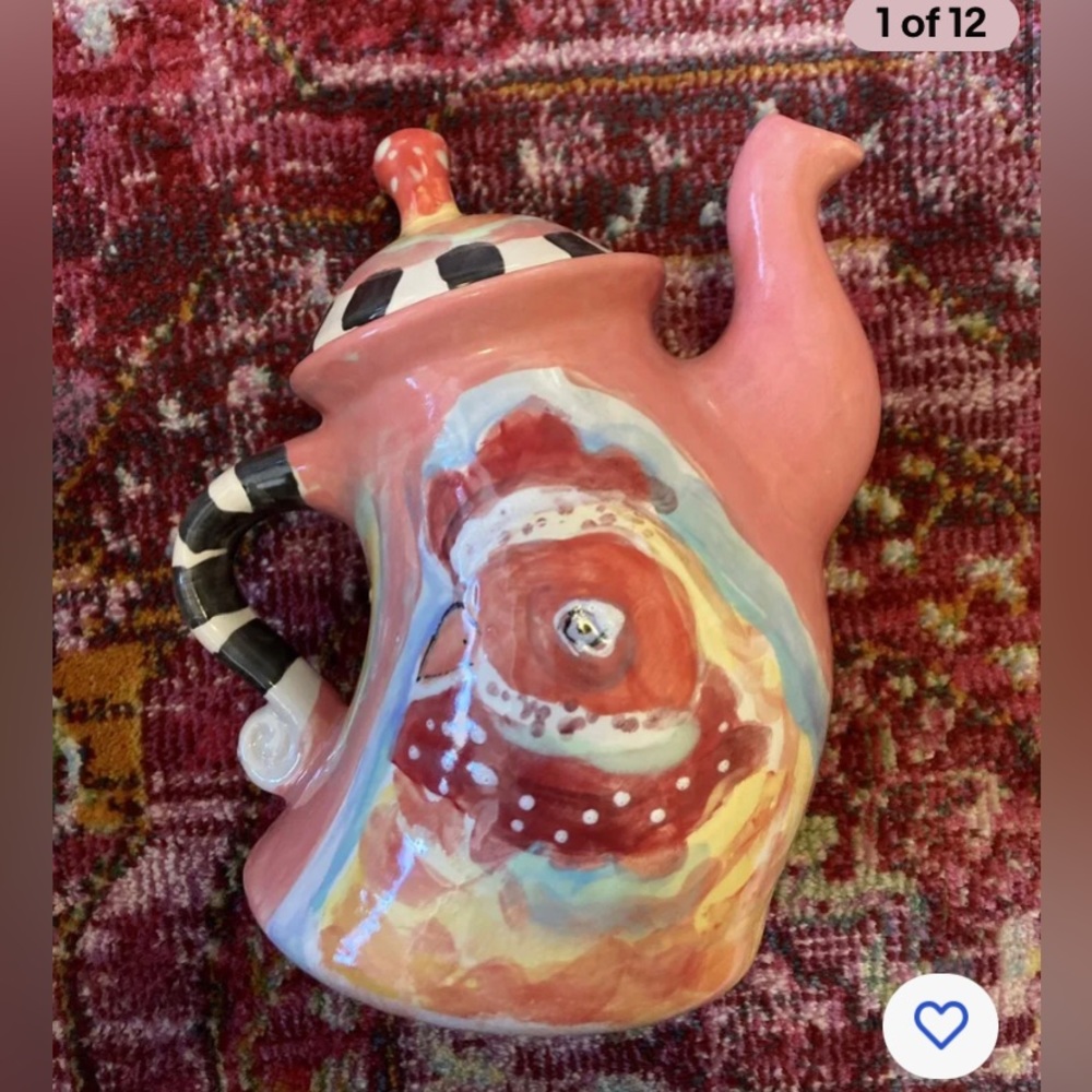 Hand painted Chicken Ceramic Tea Pot Salsa  Color 9”